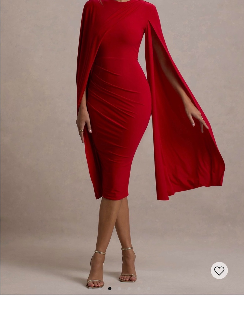 Dramatic Red Cape-Sleeve Midi Dress